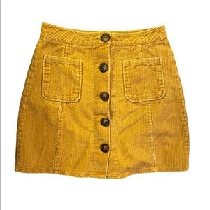 Fall Mustard Corduroy Button Up Skirt